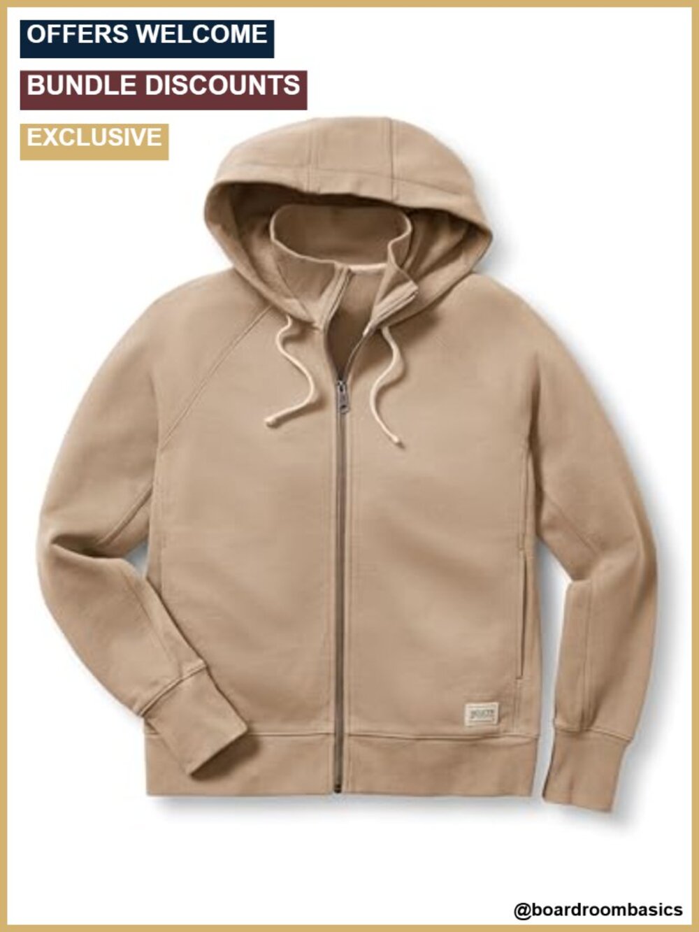 Full-Zip Hoodie Cotton Fleece Active Sweatshirt with 3-Piece Hood